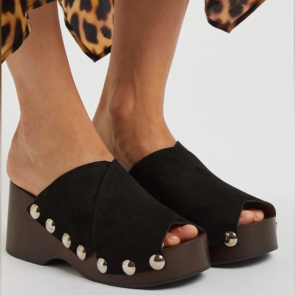 Ganni Shoes - Ganni Black Studded Suede Wedge Clogs - Size 42
